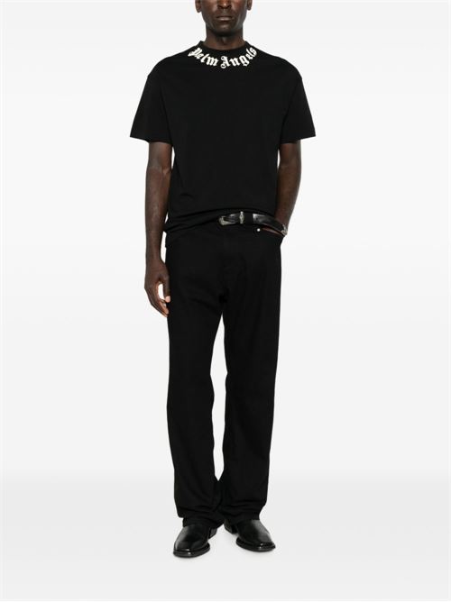 T-shirt Palm Angels da uomo nera con logo bianco ad arco sul petto PALM ANGELS | PAMAA001JR0011003